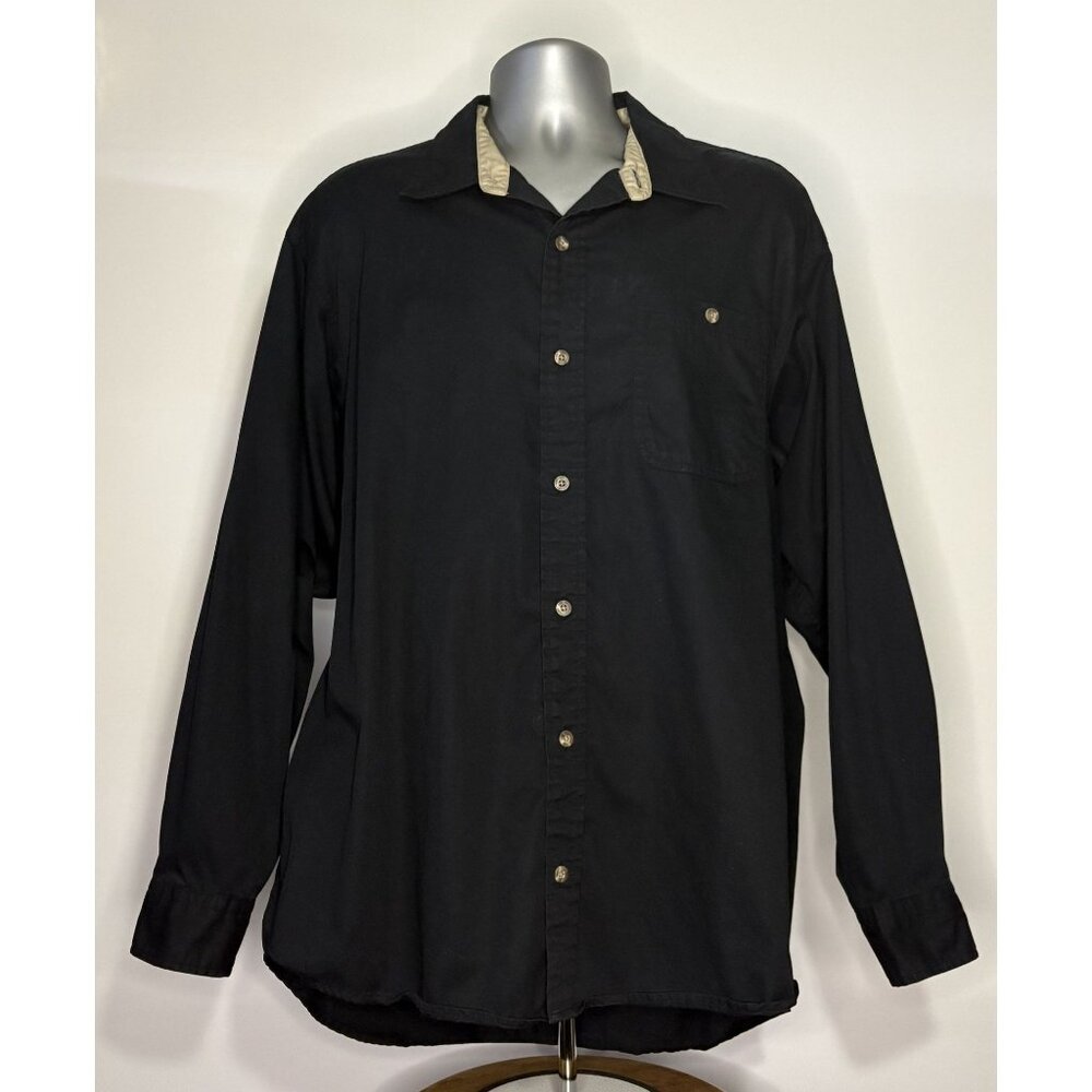 RedHead Mens Black Button Up Collar Single Pocket Long Sleeve Shirt Cotton XL - Picture 7 of 12